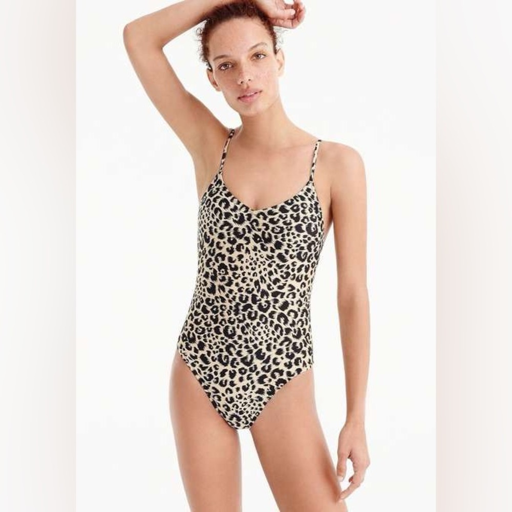 NWT J. Crew Women's Ballet One-Piece Swimsuit in Leopard -Tan and Black Sz 10